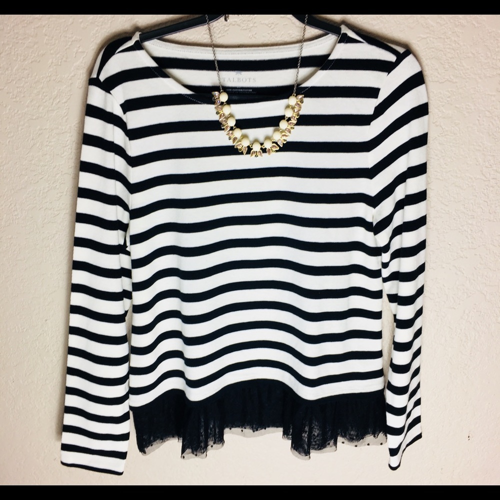 Talbots long sleeved cream and black striped tee